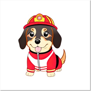 puppy as a firefighter Posters and Art